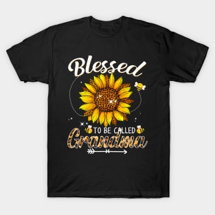 Blessed To Be Called Grandma Leopard Sunflower And Bee T-Shirt